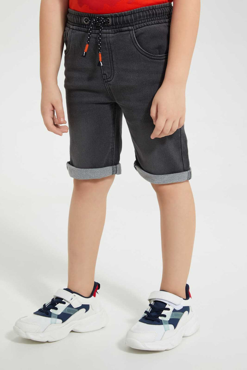 Redtag-Grey-Knit-Denim-Short-Denim-Shorts-Boys-2 to 8 Years