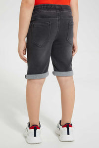 Redtag-Grey-Knit-Denim-Short-Denim-Shorts-Boys-2 to 8 Years