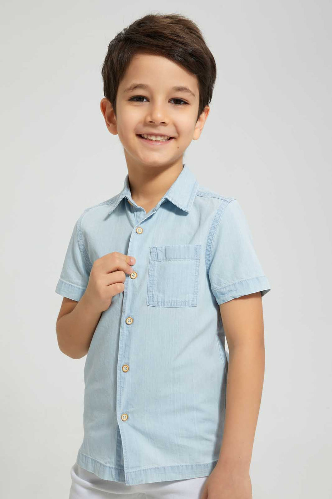 Redtag-Light-Wash-Denim-Shirt-Casual-Shirts-Boys-2 to 8 Years