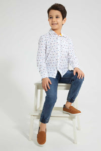 Redtag-White-Aop-Long-Sleeve-Shirt-Casual-Shirts-Boys-2 to 8 Years