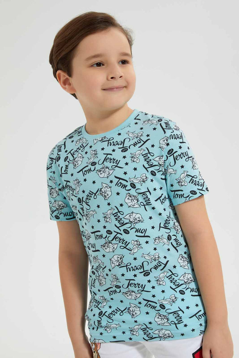 Redtag-Blue-Tom-And-Jerry-Print-T-Shirt-Character-T-Shirts-Boys-2 to 8 Years