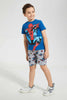 Redtag-Navy-Spiderman-T-Shirt-And-Short-Pyjama-Set-Pyjama-Sets-Boys-2 to 8 Years