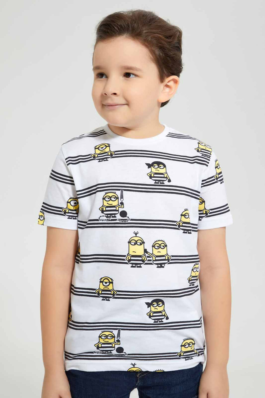 Redtag-White-Minions-Print-T-Shirt-Character-T-Shirts-Boys-2 to 8 Years