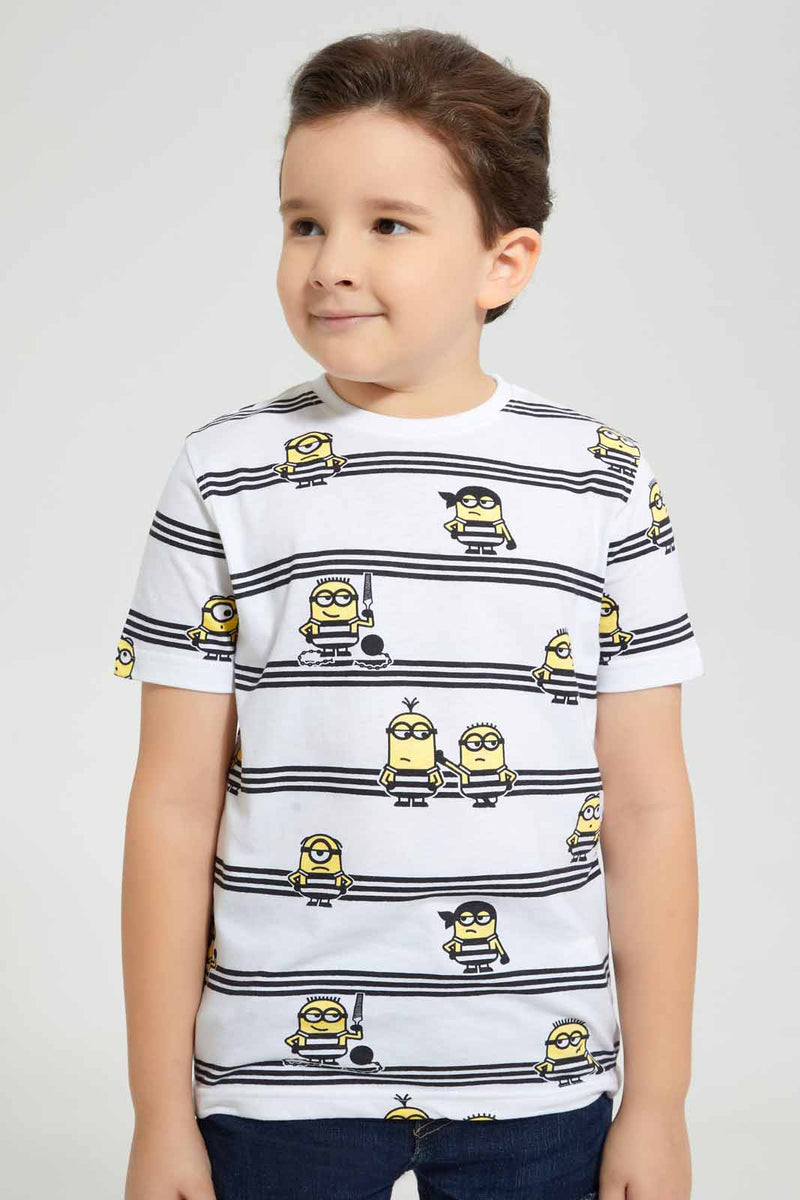 Redtag-White-Minions-Print-T-Shirt-Character-T-Shirts-Boys-2 to 8 Years