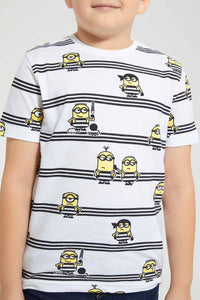 Redtag-White-Minions-Print-T-Shirt-Character-T-Shirts-Boys-2 to 8 Years