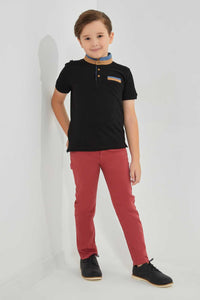 Redtag-Black-Stand-Up-Polo-With-Pocket-Polo-Shirts-Boys-2 to 8 Years