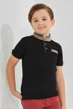 Load image into Gallery viewer, Redtag-Black-Stand-Up-Polo-With-Pocket-Polo-Shirts-Boys-2 to 8 Years
