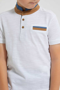 Redtag-White-Stand-Up-Collar-Polo-With-Pocket-Polo-Shirts-Boys-2 to 8 Years