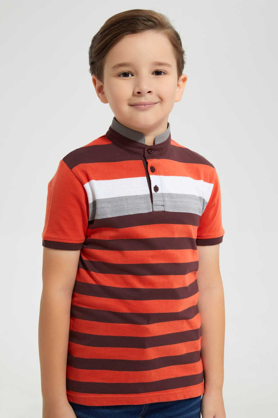 Redtag-Red-Stand-Up-Collar-Polo-With-Pocket-Polo-Shirts-Boys-2 to 8 Years