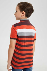Redtag-Red-Stand-Up-Collar-Polo-With-Pocket-Polo-Shirts-Boys-2 to 8 Years