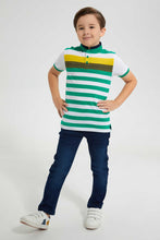 Load image into Gallery viewer, Redtag-Mint-Horizontal-Stripe-Stand-Collar-Polo-Shirt-Polo-Shirts-Boys-2 to 8 Years
