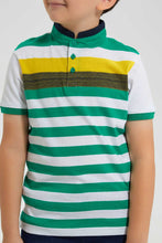 Load image into Gallery viewer, Redtag-Mint-Horizontal-Stripe-Stand-Collar-Polo-Shirt-Polo-Shirts-Boys-2 to 8 Years

