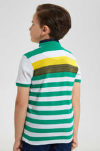 Load image into Gallery viewer, Redtag-Mint-Horizontal-Stripe-Stand-Collar-Polo-Shirt-Polo-Shirts-Boys-2 to 8 Years
