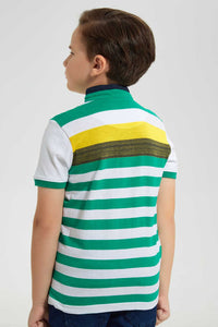 Redtag-Mint-Horizontal-Stripe-Stand-Collar-Polo-Shirt-Polo-Shirts-Boys-2 to 8 Years