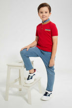 Load image into Gallery viewer, Redtag-Red-Horizontal-Stripe-Stand-Collar-Polo-Shirt-Polo-Shirts-Boys-2 to 8 Years

