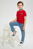 Redtag-Red-Horizontal-Stripe-Stand-Collar-Polo-Shirt-Polo-Shirts-Boys-2 to 8 Years