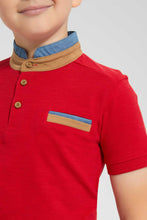 Load image into Gallery viewer, Redtag-Red-Horizontal-Stripe-Stand-Collar-Polo-Shirt-Polo-Shirts-Boys-2 to 8 Years
