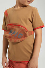 Load image into Gallery viewer, Redtag-Brown-Pouch-Bag-T-Shirt-Graphic-T-Shirts-Boys-2 to 8 Years
