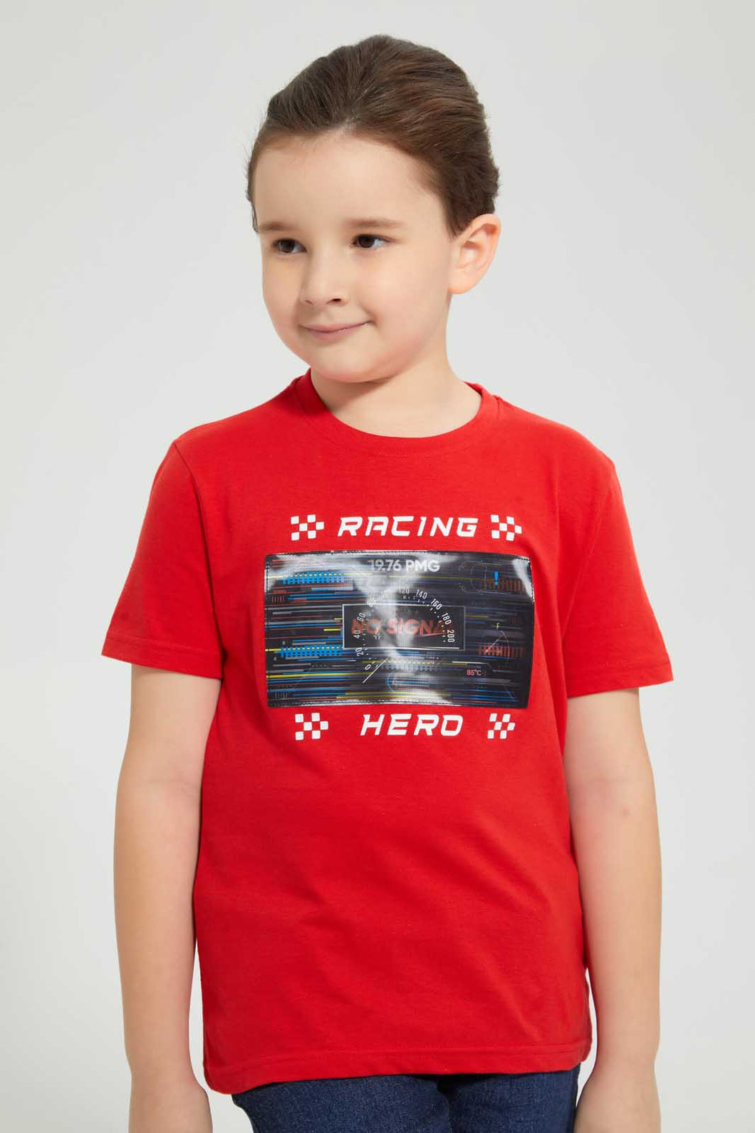 Redtag-Red-No-Signal-Print-T-Shirt-Graphic-T-Shirts-Boys-2 to 8 Years