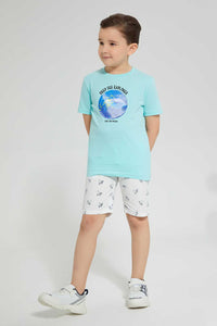Redtag-Blue-Shark-Print-T-Shirt-Graphic-Prints-Boys-2 to 8 Years