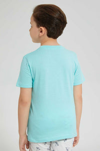 Redtag-Blue-Shark-Print-T-Shirt-Graphic-Prints-Boys-2 to 8 Years