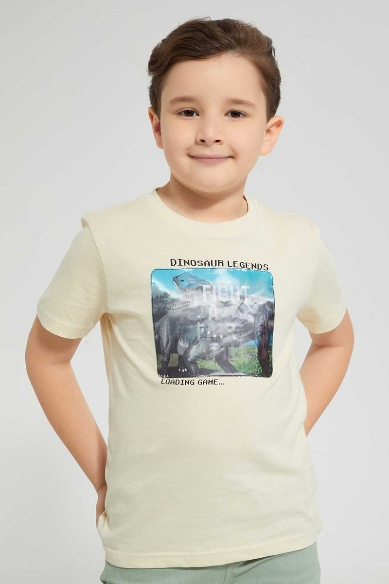 Redtag-Stone-Battle-Print-T-Shirt-Graphic-Prints-Boys-2 to 8 Years