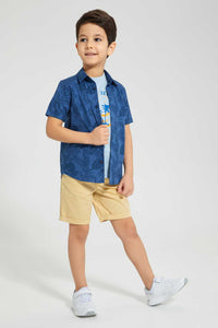 Redtag-Blue-Leaf-And-Palm-Print-4-Piece-Set-Sets-Boys-2 to 8 Years