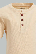 Load image into Gallery viewer, Redtag-Beige-Short-Sleeve-Henley-Jacquard-Tshirt-Henley-T-Shirts-Infant-Boys-3 to 24 Months
