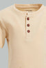 Redtag-Beige-Short-Sleeve-Henley-Jacquard-Tshirt-Henley-T-Shirts-Infant-Boys-3 to 24 Months