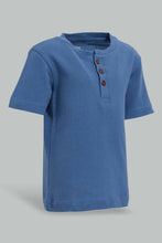 Load image into Gallery viewer, Redtag-Petrol-Blue-Short-Sleeve-Henley-Jacquard-Tshirt-Henley-T-Shirts-Infant-Boys-3 to 24 Months
