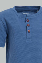 Load image into Gallery viewer, Redtag-Petrol-Blue-Short-Sleeve-Henley-Jacquard-Tshirt-Henley-T-Shirts-Infant-Boys-3 to 24 Months
