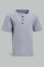 Load image into Gallery viewer, Redtag-Grey-Melange-Short-Sleeve-Henley-Jacuard-Tshirt-Henley-T-Shirts-Infant-Boys-3 to 24 Months
