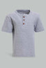 Redtag-Grey-Melange-Short-Sleeve-Henley-Jacuard-Tshirt-Henley-T-Shirts-Infant-Boys-3 to 24 Months