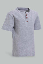 Load image into Gallery viewer, Redtag-Grey-Melange-Short-Sleeve-Henley-Jacuard-Tshirt-Henley-T-Shirts-Infant-Boys-3 to 24 Months
