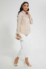 Load image into Gallery viewer, Redtag-Beige-Satin-Jacquard-Shirt-Blouses-Women&#39;s-
