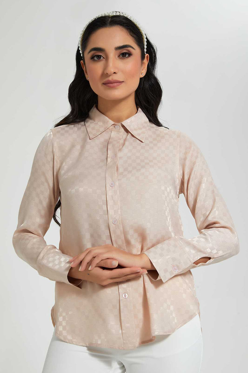 Redtag-Beige-Satin-Jacquard-Shirt-Blouses-Women's-