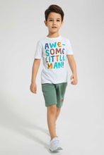 Load image into Gallery viewer, Redtag-White-Awesome-Little-Man-Print-T-Shirt-And-Short-Set-Sets-Boys-2 to 8 Years
