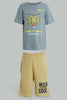 Redtag-Dark-Grey-Tiger-Print-T-Shirt-And-Short-Set-Sets-Boys-2 to 8 Years