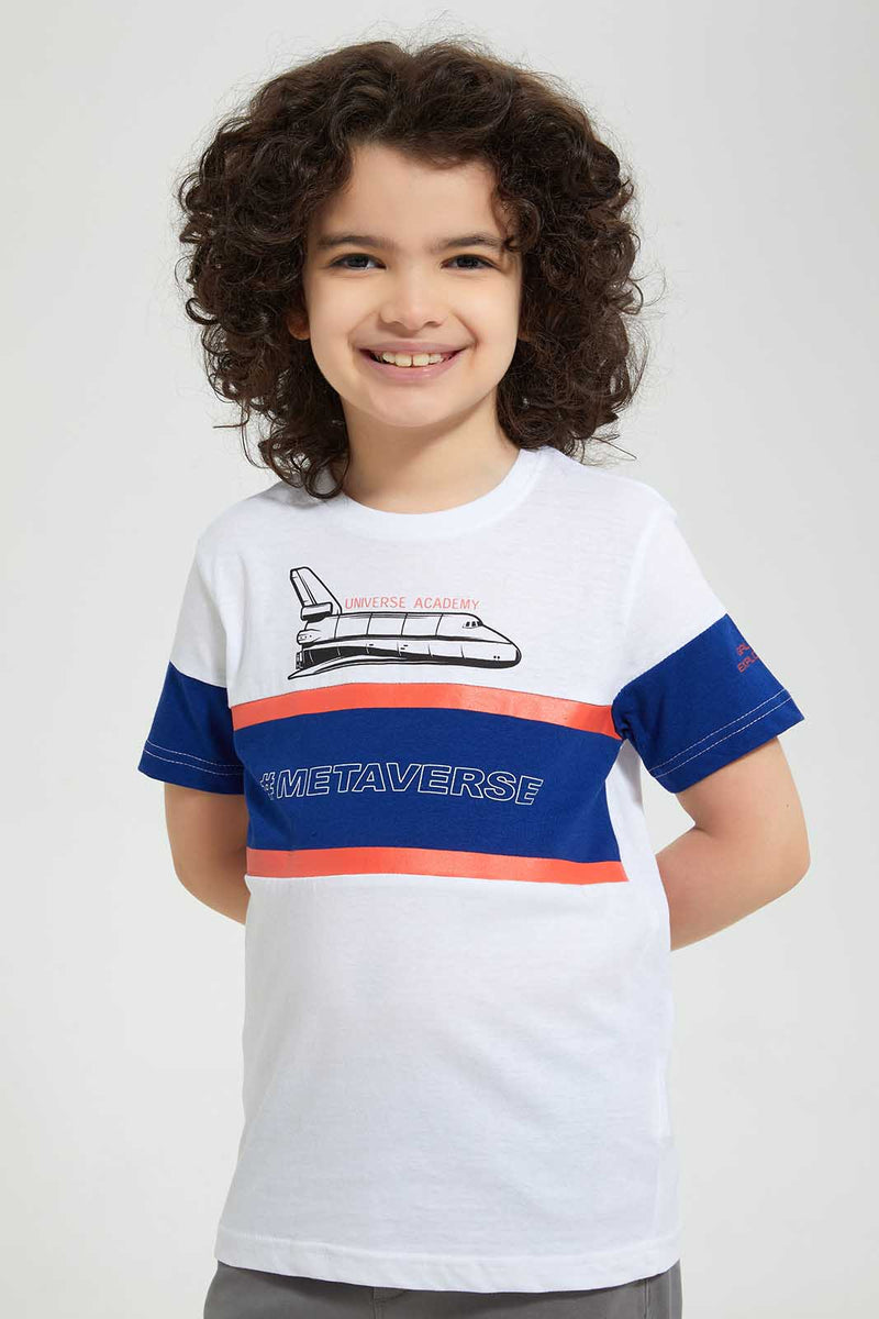 Redtag-White-Rocket-Cut-And-Sew-T-Shirt-Graphic-T-Shirts-Boys-2 to 8 Years