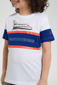 Redtag-White-Rocket-Cut-And-Sew-T-Shirt-Graphic-T-Shirts-Boys-2 to 8 Years
