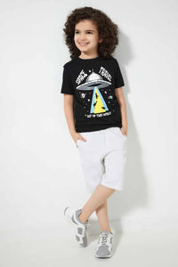 Redtag-Black-Ss-Space-Travel-Graphic-T-Shirt-Graphic-T-Shirts-Boys-2 to 8 Years