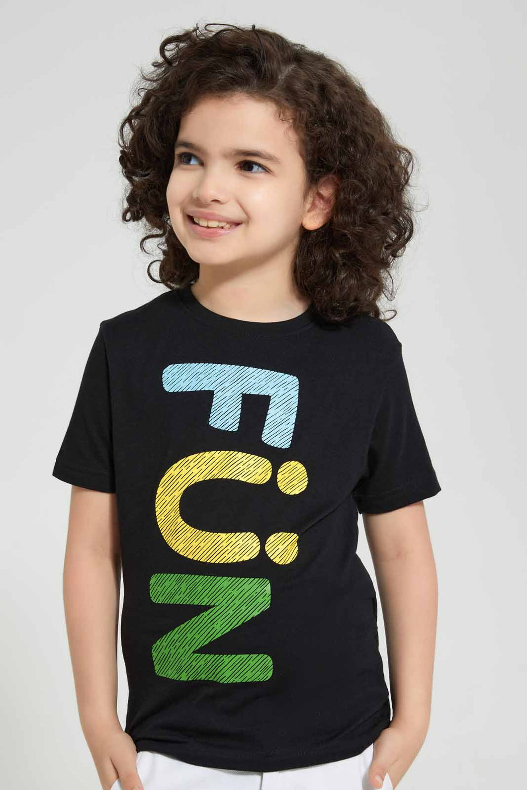 Redtag-Black-Fun-Chest-Print-T-Shirt-Graphic-T-Shirts-Boys-2 to 8 Years