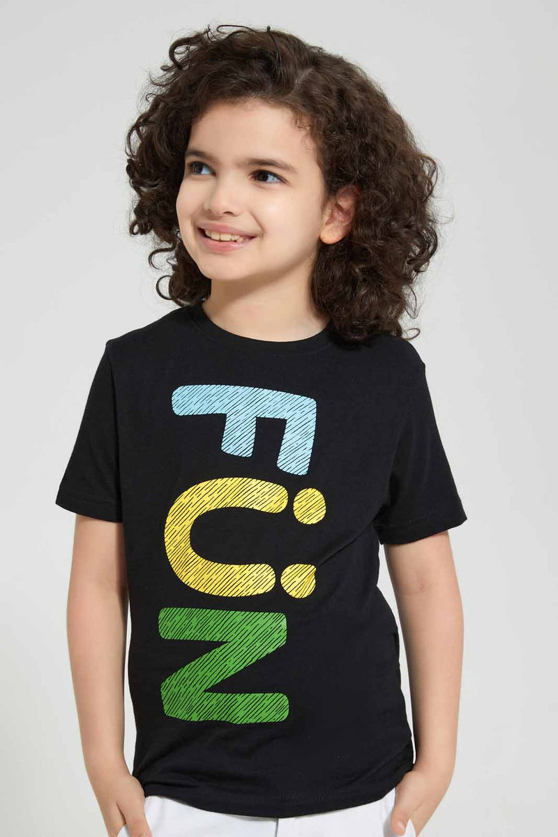 Redtag-Black-Fun-Chest-Print-T-Shirt-Graphic-T-Shirts-Boys-2 to 8 Years