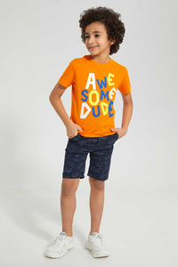 Redtag-Orange-Aewsome-Print-T-Shirt-Graphic-T-Shirts-Boys-2 to 8 Years