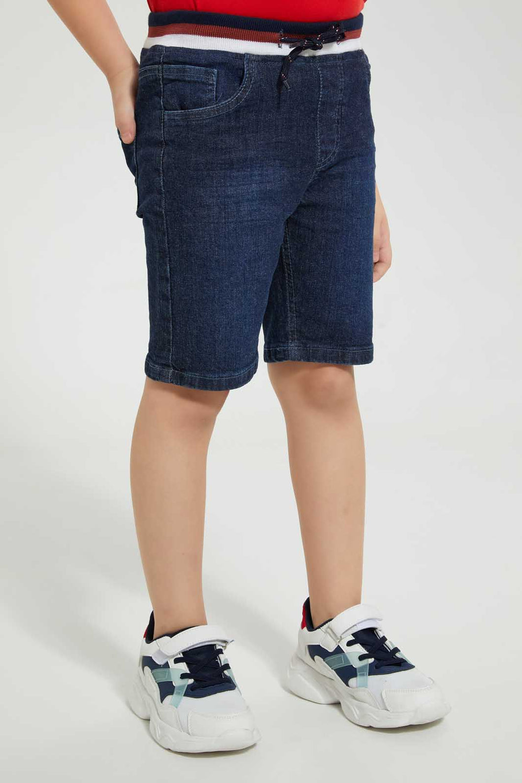 Redtag-Midwash-Ribbed-Waistband-Short-Denim-Shorts-Boys-2 to 8 Years