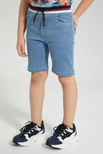 تنزيل الصورة على معرض الصور، Redtag-Lightwash-Ribbed-Waistband-Short-Denim-Shorts-Boys-2 to 8 Years
