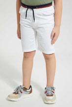 تنزيل الصورة على معرض الصور، Redtag-White-Ribbed-Waistband-Short-Denim-Shorts-Boys-2 to 8 Years
