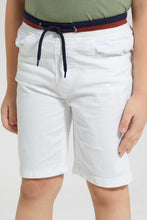 تنزيل الصورة على معرض الصور، Redtag-White-Ribbed-Waistband-Short-Denim-Shorts-Boys-2 to 8 Years
