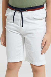 Redtag-White-Ribbed-Waistband-Short-Denim-Shorts-Boys-2 to 8 Years