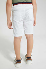 تنزيل الصورة على معرض الصور، Redtag-White-Ribbed-Waistband-Short-Denim-Shorts-Boys-2 to 8 Years
